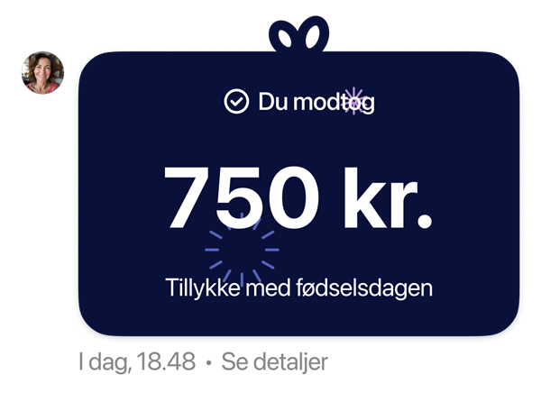 Billede der viser en pengegave sendt i MobilePay