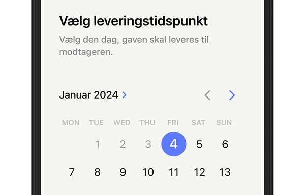 Billede der viser, at du kan tidsindstille en gave