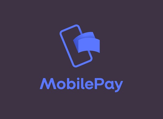MobilePay's logo on dark background.
