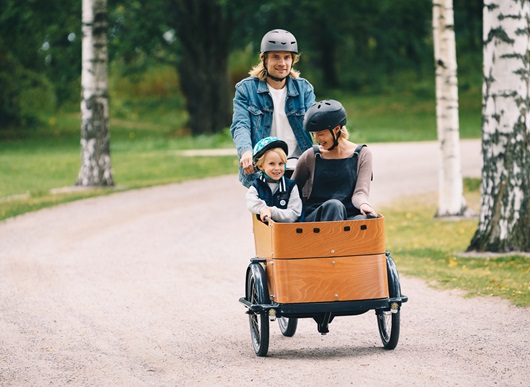 Family having fun in a park on a bike.