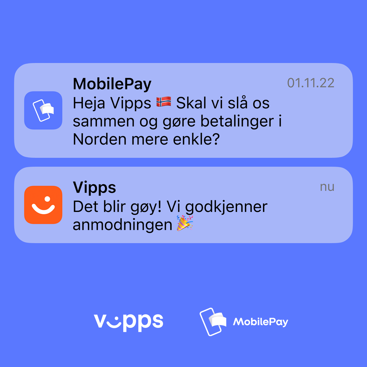 Image showing a push notification-conversation between Vipps and MobilePay.