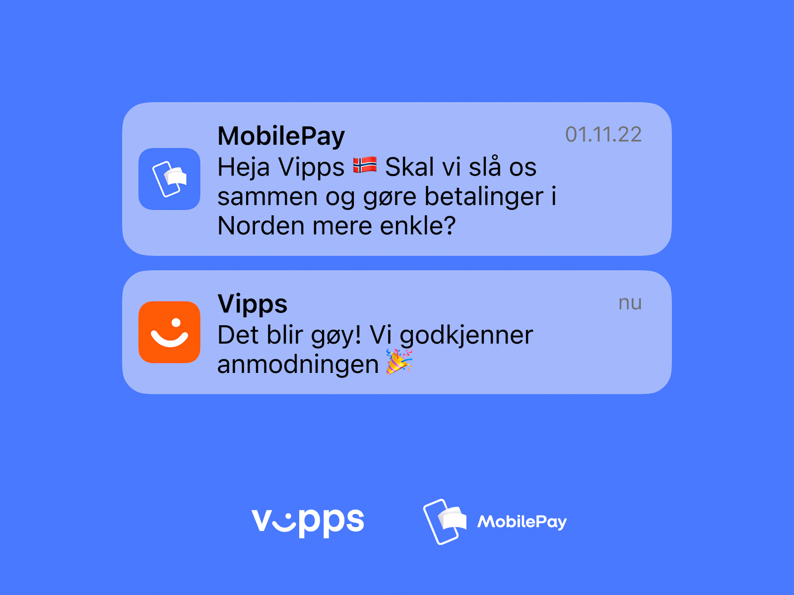 Image showing a push notification-conversation between Vipps and MobilePay.